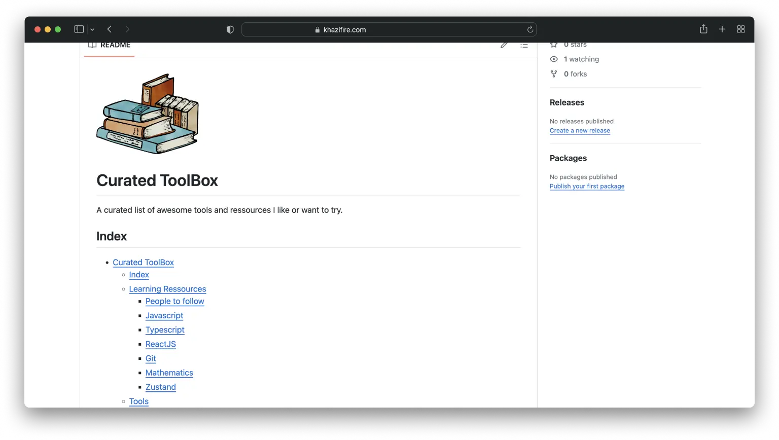 Preview of the github page of curated toolbox